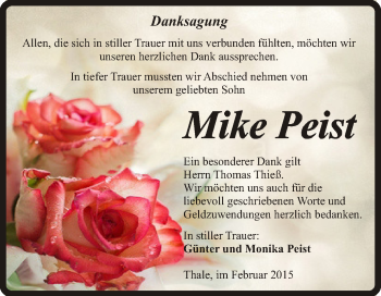 Traueranzeige von Mike Peist von Super Sonntag Quedlinburg