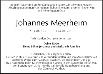 Traueranzeige von Johannes Meerheim von Mitteldeutsche Zeitung Dessau-Roßlau