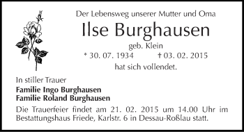 Traueranzeige von Ilse Burghausen von Mitteldeutsche Zeitung Dessau-Roßlau