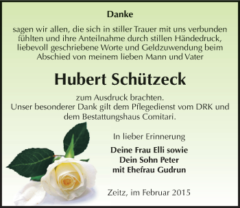 Traueranzeige von Hubert Schützeck von Mitteldeutsche Zeitung Zeitz