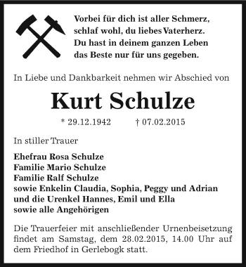 Traueranzeige von Kurt Schulze von Mitteldeutsche Zeitung Bernburg