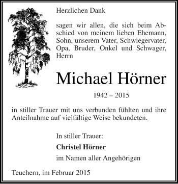 Traueranzeige von Michael Hörner von Mitteldeutsche Zeitung Weißenfels