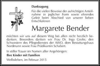 Traueranzeige von Margarete Bender von Wochenspiegel Mansfelder Land