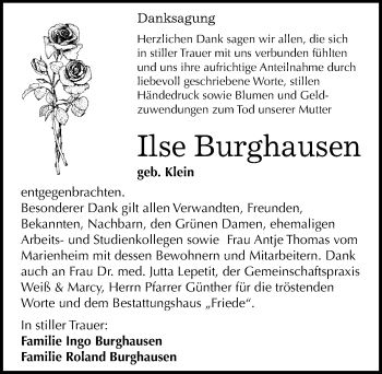 Traueranzeige von Ilse Burghausen von Mitteldeutsche Zeitung Dessau-Roßlau