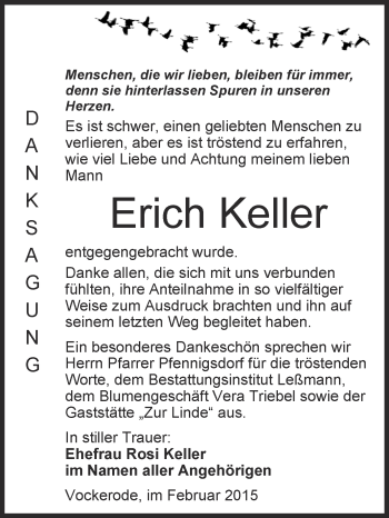 Traueranzeige von Erich Keller von WVG - Wochenspiegel Wittenberg
