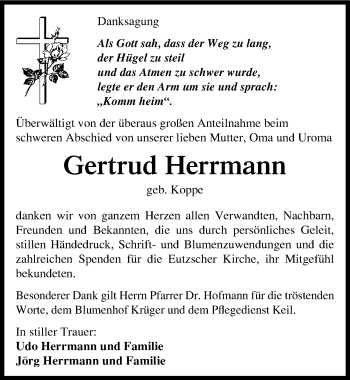 Traueranzeige von Gertrud Herrmann von Mitteldeutsche Zeitung Wittenberg