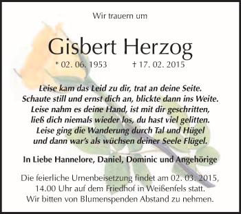 Traueranzeige von Gisbert Herzog von WVG - Wochenspiegel NMB / WSF / ZTZ
