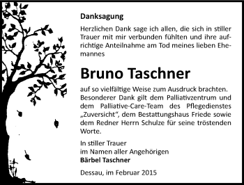 Traueranzeige von Bruno Taschner von Mitteldeutsche Zeitung Dessau-Roßlau
