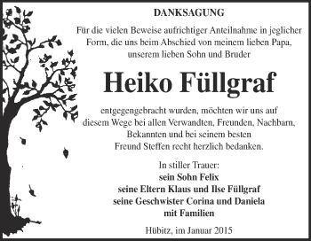 Traueranzeige von Heiko Füllgraf von Super Sonntag SGH Mansf. Land