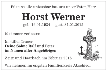 Traueranzeige von Horst Werner von Super Sonntag Zeitz