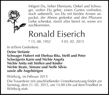 Traueranzeige von Ronald Eiserich von Mitteldeutsche Zeitung Köthen