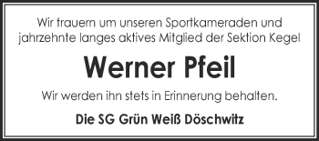 Traueranzeige von Werner Pfeil von Super Sonntag Zeitz