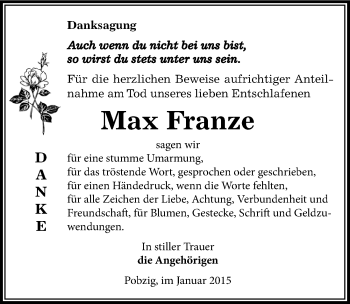 Traueranzeige von Max Franze von Mitteldeutsche Zeitung Bernburg