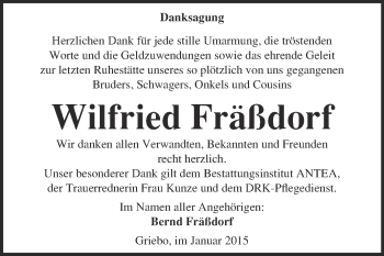 Traueranzeige von Wilfried Fräßdorf von Super Sonntag Wittenberg