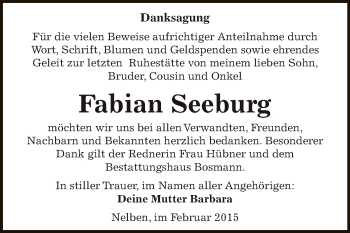 Traueranzeige von Fabian Seeburg von WVG - Wochenspiegel Bernburg