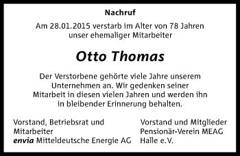 Traueranzeige von Otto Thomas von Mitteldeutsche Zeitung Halle/Saalkreis