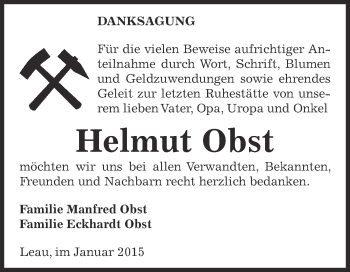 Traueranzeige von Helmut Obst von Super Sonntag Bernburg