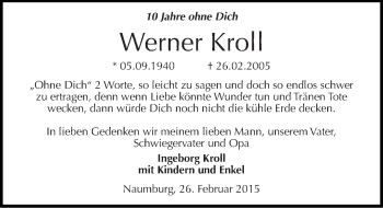 Traueranzeige von Werner Kroll von Mitteldeutsche Zeitung Naumburg/Nebra
