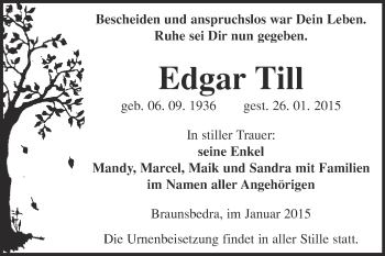 Traueranzeige von Edgar Till von WVG - Wochenspiegel Merseburg