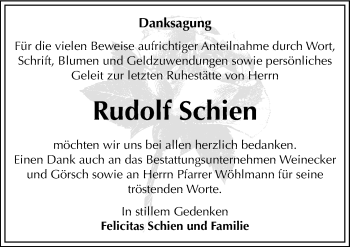 Traueranzeige von Rudolf Schien von Mitteldeutsche Zeitung Bernburg