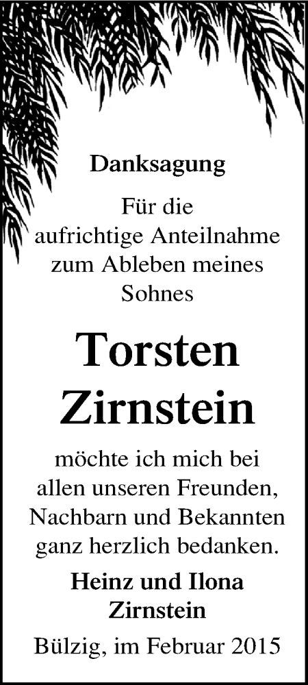  Traueranzeige für Torsten Zirnstein vom 28.02.2015 aus Mitteldeutsche Zeitung Wittenberg