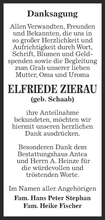 Traueranzeige von Elfriede Zierau von WVG - Wochenspiegel Dessau / Köthen