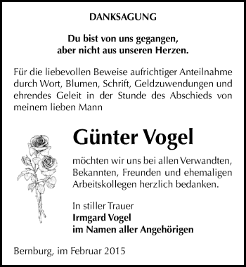 Traueranzeige von Günter Vogel von Mitteldeutsche Zeitung Bernburg