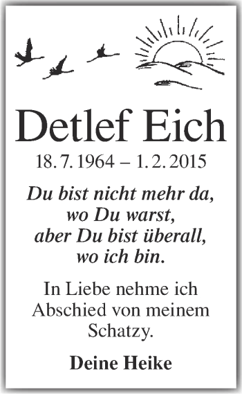 Traueranzeige von Detlef Eich von Super Sonntag Merseburg
