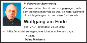 Traueranzeige von Wolfgang am Ende von Super Sonntag Wittenberg