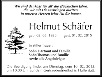 Traueranzeige von Helmut Schäfer von Mitteldeutsche Zeitung Halle/Saalkreis