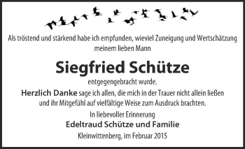 Traueranzeige von Siegfried Schütze von Super Sonntag Wittenberg