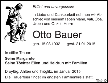 Traueranzeige von Otto Bauer von Super Sonntag Zeitz