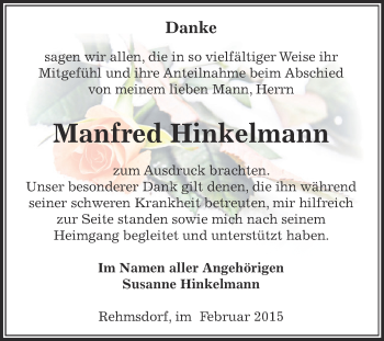 Traueranzeige von Manfred Hinkelmann von Super Sonntag Zeitz