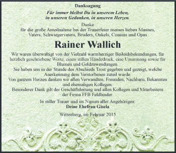 Traueranzeige von Rainer Wallich von Mitteldeutsche Zeitung Wittenberg