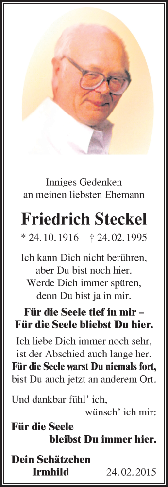  Traueranzeige für Friedrich Steckel vom 24.02.2015 aus Mitteldeutsche Zeitung Halle/Saalkreis