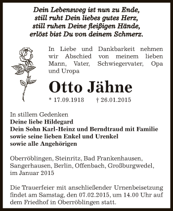Traueranzeige von Otto Jähne von Super Sonntag SGH Mansf. Land