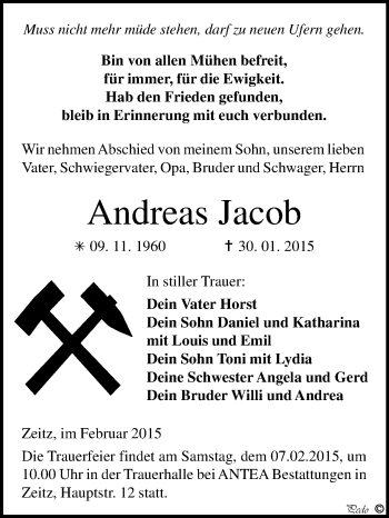 Traueranzeige von Andreas Jacob von WVG - Wochenspiegel NMB / WSF / ZTZ