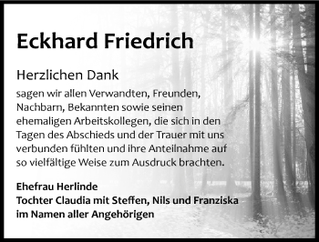 Traueranzeige von Eckhard Friedrich von Mitteldeutsche Zeitung Weißenfels