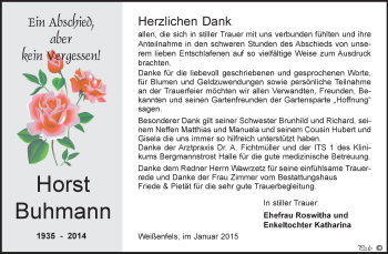 Traueranzeige von Horst Buhmann von WVG - Wochenspiegel NMB / WSF / ZTZ