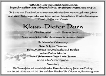 Traueranzeige von Klaus-Dieter Dorn von Mitteldeutsche Zeitung Naumburg/Nebra