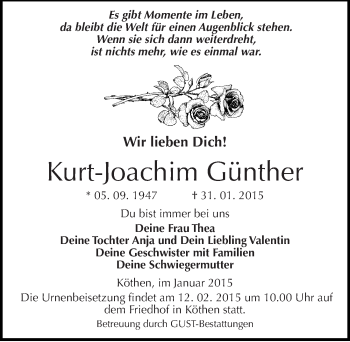 Traueranzeige von Kurt-Joachim Günther von Mitteldeutsche Zeitung Köthen