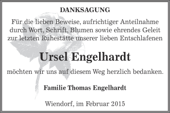 Traueranzeige von Ursel Engelhardt von Super Sonntag Bernburg