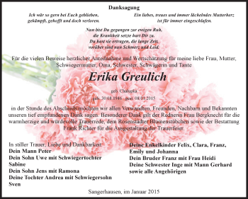 Traueranzeige von Erika Greulich von Super Sonntag SGH Mansf. Land
