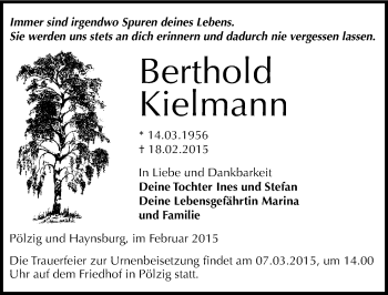 Traueranzeige von Berthold Kielmann von Mitteldeutsche Zeitung Zeitz