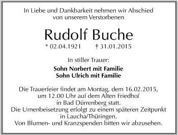 Traueranzeige von Rudolf Buche von Mitteldeutsche Zeitung Merseburg/Querfurt