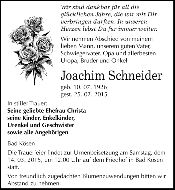 Traueranzeige von Joachim Schneider von Mitteldeutsche Zeitung Naumburg/Nebra