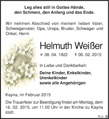Traueranzeige von Helmuth Weißer von Mitteldeutsche Zeitung Zeitz