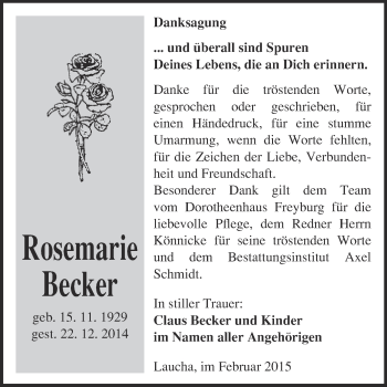 Traueranzeige von Rosemarie Becker von WVG - Wochenspiegel NMB / WSF / ZTZ