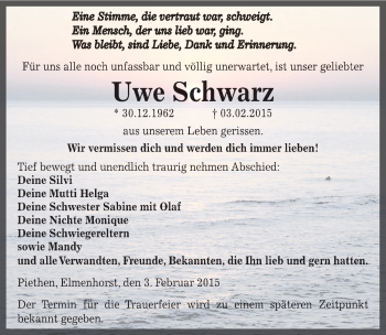 Traueranzeige von Uwe Schwarz von Mitteldeutsche Zeitung Köthen