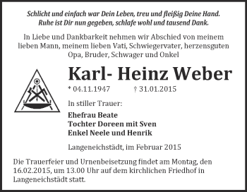 Traueranzeige von Karl-Heinz Weber von WVG - Wochenspiegel Merseburg